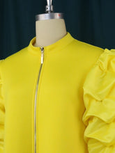 Lade das Bild in den Galerie-Viewer, Hoher Kragen, Dreiviertel-Puffärmel, Reißverschluss, lockeres Mini-Shift-Tunika-Kleid, 3 Farben verfügbar