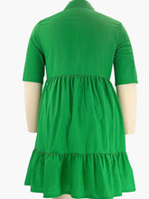 Carregar imagem no visualizador da galeria, Vestido Camisa de Botão Liso com Babados e Manga Curta em A-Line, Disponível em 2 Cores Diferentes