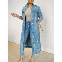 Charger l'image dans la visionneuse de la galerie,Veste en jean décontractée à manches longues, col en V, coupe ample, effet délavé