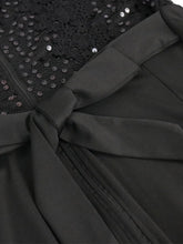 Carregar imagem no visualizador da galeria, Macacão de Renda com Lantejoulas Transparente de Gola Alta e Manga Longa com Pernas Largas