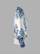 Carregar imagem no visualizador da galeria, Elegant Blusa Vintage com Estampa Floral, Gola e Mangas Bufantes