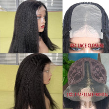 Carregar imagem no visualizador da galeria, Peruca de Fechamento de Renda T-Part 4x4/13x1 com Linha de Cabelo Pré-Arrancada Kinky Straight Malaia 100% Cabelo Humano 180% Densidade