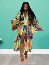 Carregar imagem no visualizador da galeria, Casaco Kimono Vintage de Cetim com Estampa Boémia, Mangas Compridas Largas, Capa Leve, Robe, Cardigã, Kaftan, Vestido Envelope, Túnica - 16 Variações