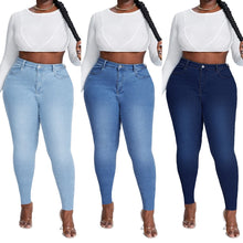 Carregar imagem no visualizador da galeria, Calça Jeans lápis de cintura alta e elástica, tamanho XL-4XL