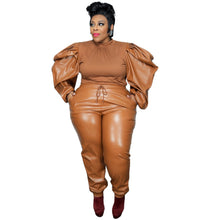 Carregar imagem no visualizador da galeria, Conjunto de Duas Peças Manga Bufante Patchwork Top e Calças Streetwear Tamanhos 1XL - 5XL