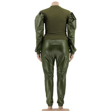 Carregar imagem no visualizador da galeria, Conjunto de Duas Peças Manga Bufante Patchwork Top e Calças Streetwear Tamanhos 1XL - 5XL