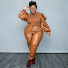 Carregar imagem no visualizador da galeria, Conjunto de Duas Peças Manga Bufante Patchwork Top e Calças Streetwear Tamanhos 1XL - 5XL