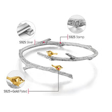 Carregar imagem no visualizador da galeria, Pulseira Ajustável com Pássaro no Galho em Prata Esterlina 925 Real, Joalharia Fina Natural Original Feita à Mão