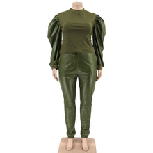 Carregar imagem no visualizador da galeria, Conjunto de Duas Peças Manga Bufante Patchwork Top e Calças Streetwear Tamanhos 1XL - 5XL