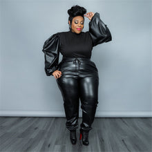 Carregar imagem no visualizador da galeria, Conjunto de Duas Peças Manga Bufante Patchwork Top e Calças Streetwear Tamanhos 1XL - 5XL