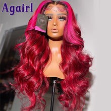 Carregar imagem no visualizador da galeria, Ombre Rose Peruca de Cabelo Humano Remy Peruano com Ondas Corporais em Cor Rosa com Renda Frontal Transparente Vários Tamanhos de Fechamento Densidade 150%/180% Até 32 Polegadas