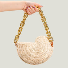 Carregar imagem no visualizador da galeria, Bolsa de Ombro Transversal de Palha Concha de Moda, Bolsa de Vime Designer de Rattan/Clutch