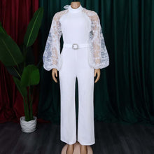 Charger l'image dans la visionneuse de la galerie,Combinaison élégante à manches lanternes, taille haute, unie, pour femme de bureau, tenue formelle de travail