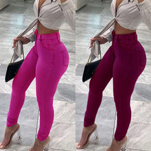 Carregar imagem no visualizador da galeria, Jeans Slim de Cintura Alta em Denim com Stretch Calças Casuais em Várias Cores