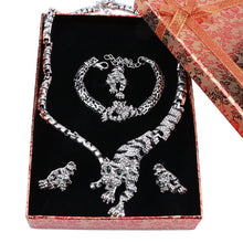 Charger l'image dans la visionneuse de la galerie,Bijoux en cristal de tigre exquis, ensemble de collier, boucles d'oreilles, bague et bracelet de luxe pour mariage