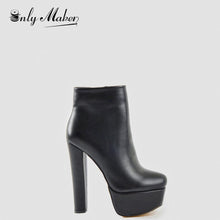 Carregar imagem no visualizador da galeria, Onlymaker Botas de Plataforma de Salto Chunky Clássicas com Bico Redondo até o Tamanho 15 dos EUA