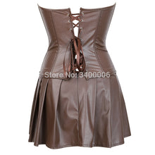 Carregar imagem no visualizador da galeria, Vestidos de Couro Sexy Saia de Corpete Burlesca Zíper Frontal Gótico Punk Steampunk Corpete Bustier Plus Size