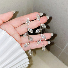 Cargar imagen en el visor de la galería, Lujo 925 Plata de Ley/14K Chapado en Oro Real Hojas Delicadas Micro Incrustadas con Circonita Cúbica CZ Pendientes de Botón/Colgante