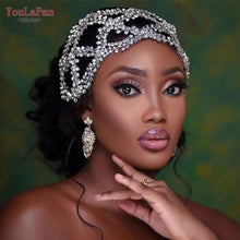 Carregar imagem no visualizador da galeria, YouLaPan Tiara de Noiva com Strass Completo Faixa de Cabelo Larga Acessório de Cabelo Feito à Mão Casamento Prom Aniversário Festa Acessórios de Cabelo para a Noite