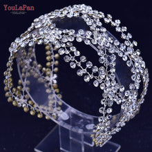 Carregar imagem no visualizador da galeria, YouLaPan Tiara de Noiva com Strass Completo Faixa de Cabelo Larga Acessório de Cabelo Feito à Mão Casamento Prom Aniversário Festa Acessórios de Cabelo para a Noite