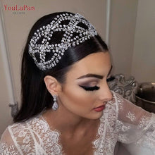 Carregar imagem no visualizador da galeria, YouLaPan Tiara de Noiva com Strass Completo Faixa de Cabelo Larga Acessório de Cabelo Feito à Mão Casamento Prom Aniversário Festa Acessórios de Cabelo para a Noite