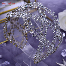 Carregar imagem no visualizador da galeria, YouLaPan Tiara de Noiva com Strass Completo Faixa de Cabelo Larga Acessório de Cabelo Feito à Mão Casamento Prom Aniversário Festa Acessórios de Cabelo para a Noite
