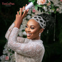 Carregar imagem no visualizador da galeria, YouLaPan Tiara de Noiva com Strass Completo Faixa de Cabelo Larga Acessório de Cabelo Feito à Mão Casamento Prom Aniversário Festa Acessórios de Cabelo para a Noite