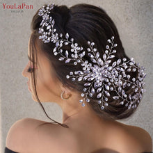 Carregar imagem no visualizador da galeria, YouLaPan Tiara de Noiva com Strass Completo Faixa de Cabelo Larga Acessório de Cabelo Feito à Mão Casamento Prom Aniversário Festa Acessórios de Cabelo para a Noite