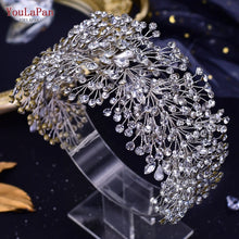Carregar imagem no visualizador da galeria, YouLaPan Tiara de Noiva com Strass Completo Faixa de Cabelo Larga Acessório de Cabelo Feito à Mão Casamento Prom Aniversário Festa Acessórios de Cabelo para a Noite
