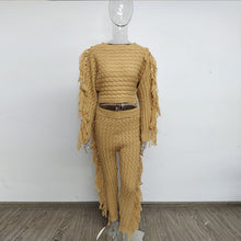 Carregar imagem no visualizador da galeria, SUÉTER TRICOTADO COM FRANJAS ANJAMANOR CONJUNTO SEXY DE DUAS PEÇAS CONJUNTO DE CALÇAS OUTFIT MODA