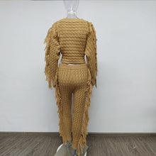 Carregar imagem no visualizador da galeria, SUÉTER TRICOTADO COM FRANJAS ANJAMANOR CONJUNTO SEXY DE DUAS PEÇAS CONJUNTO DE CALÇAS OUTFIT MODA