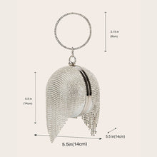 Carregar imagem no visualizador da galeria, Bolsa de Mão Clutch Mini com Franjas em Diamantes de Rhinestone Prateados em Forma de Bola