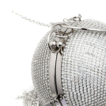 Carregar imagem no visualizador da galeria, Bolsa de Mão Clutch Mini com Franjas em Diamantes de Rhinestone Prateados em Forma de Bola