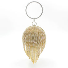Carregar imagem no visualizador da galeria, Bolsa de Mão Clutch Mini com Franjas em Diamantes de Rhinestone Prateados em Forma de Bola