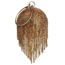 Carregar imagem no visualizador da galeria, Bolsa de Mão Clutch Mini com Franjas em Diamantes de Rhinestone Prateados em Forma de Bola