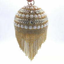 Carregar imagem no visualizador da galeria, Bolsa de Mão Clutch Mini com Franjas em Diamantes de Rhinestone Prateados em Forma de Bola
