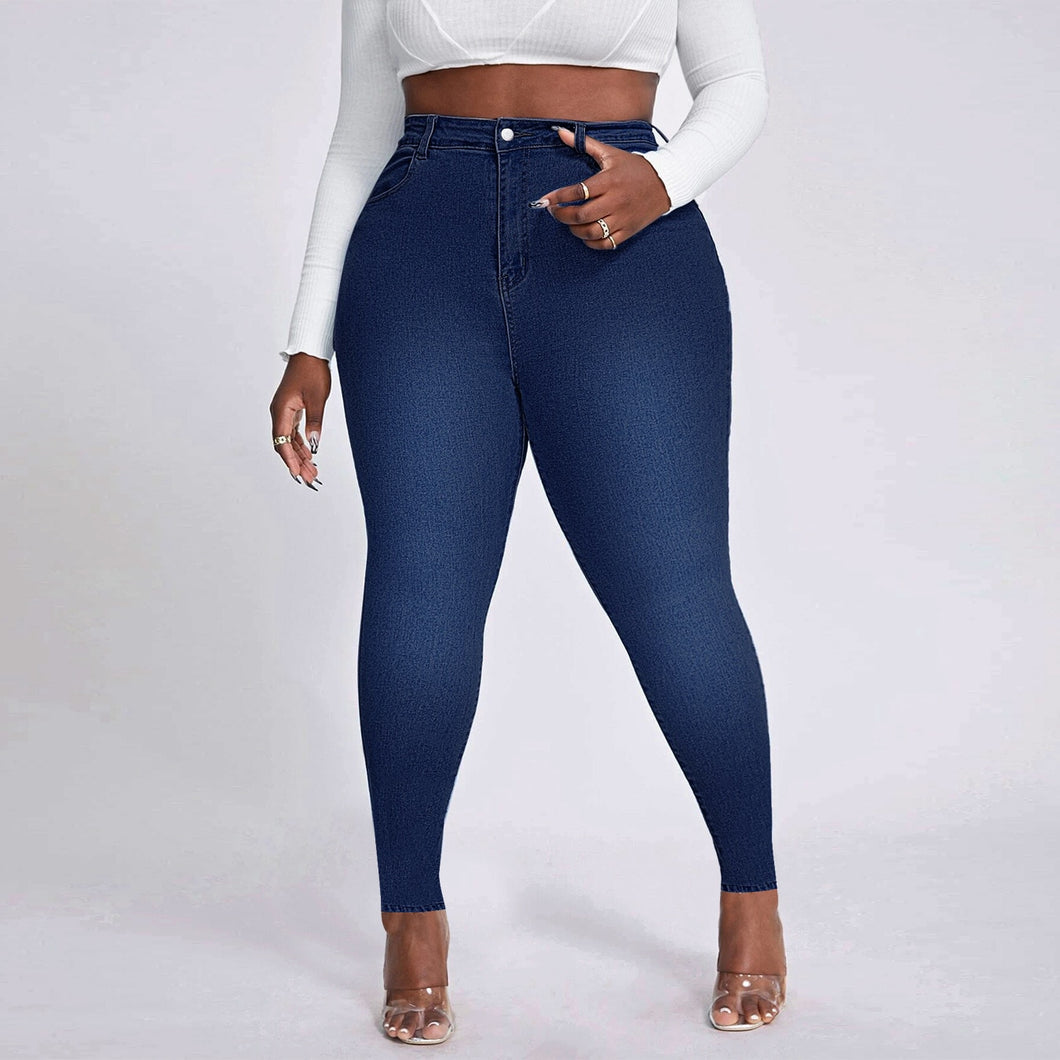 Calça Jeans lápis de cintura alta e elástica, tamanho XL-4XL