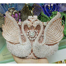 Carregar imagem no visualizador da galeria, Bolsa de festa de luxo em forma de cisne com cristais e diamantes
