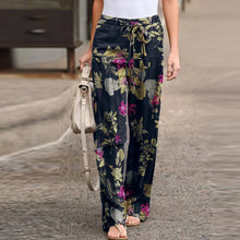 Load image into Gallery viewer, Oversized Vintage Print Long Loose Linen Drawstring Wide Leg Palazzo Pant Trouser 4 Different Prints/Colors Sizes Up To 5XL Available

