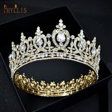 Carregar imagem no visualizador da galeria, Coroa de casamento de luxo com strass e diamante, tiara de noiva para concurso de beleza, joias de cabelo, acessório de cabeça redondo grande, diadema, 2 cores diferentes
