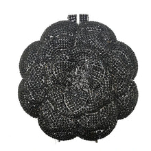 Carregar imagem no visualizador da galeria, Bolsa de mão de cristal de luxo em forma de flor de rosa com corrente de diamante de diamante, mini clutch
