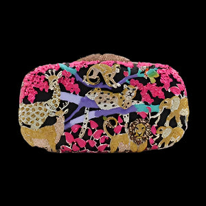 Colorful Animal Print Luxury Diamante Crystal Octagon Evening Clutch Purse Chain Shoulder Bag 4 Different Colors Available