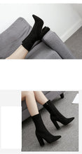 Cargar imagen en el visor de la galería, Flock Ankle Boots Autumn/Winter Pointed Toe Heel Zipper Chelsea Boot
