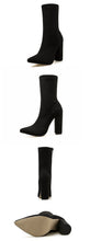 Cargar imagen en el visor de la galería, Flock Ankle Boots Autumn/Winter Pointed Toe Heel Zipper Chelsea Boot
