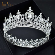 Carregar imagem no visualizador da galeria, Coroa de casamento de luxo com strass e diamante, tiara de noiva para concurso de beleza, joias de cabelo, acessório de cabeça redondo grande, diadema, 2 cores diferentes
