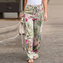 Load image into Gallery viewer, Oversized Vintage Print Long Loose Linen Drawstring Wide Leg Palazzo Pant Trouser 4 Different Prints/Colors Sizes Up To 5XL Available
