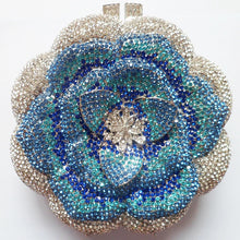 Carregar imagem no visualizador da galeria, Bolsa de mão de cristal de luxo em forma de flor de rosa com corrente de diamante de diamante, mini clutch
