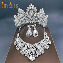 Carregar imagem no visualizador da galeria, Acessório de cabeça de noiva de luxo Tiara de Diamante de Strass Página de Aniversário Coroa de Casamento Conjunto de Brincos Colar 2 Cores Vários Padrões
