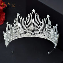 Carregar imagem no visualizador da galeria, Acessório de cabeça de noiva de luxo Tiara de Diamante de Strass Página de Aniversário Coroa de Casamento Conjunto de Brincos Colar 2 Cores Vários Padrões
