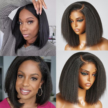 Carregar imagem no visualizador da galeria, Peruca de Cabelo Humano Remy Mongoliano com Renda Frontal e Baby Hair Curto Kinky Yaki Straight Bob
